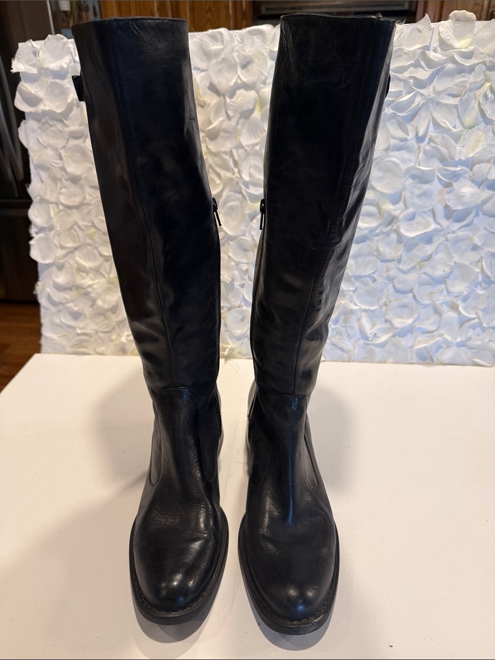 Born Black Leather Knee-High Lace-Up Boots